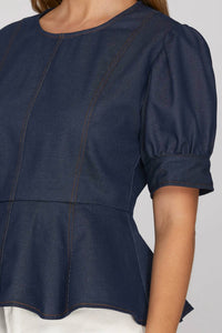 She + Sky - Short Sleeve Peplum Top