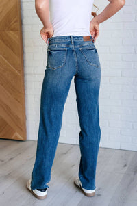 Judy Blue - Mid Rise Tummy Control Vintage Raw Hem Straight Leg Jeans
