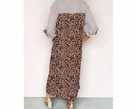 Aapparella - Stripe Leopard Patchwork Maxi Shirt Dress