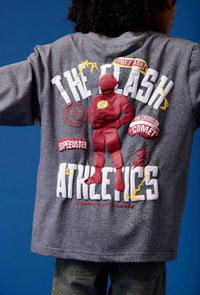Lola + The Boys Boys' Flash Athletic Long Sleeve Shirt in gray - kids' long sleeve top - detail view