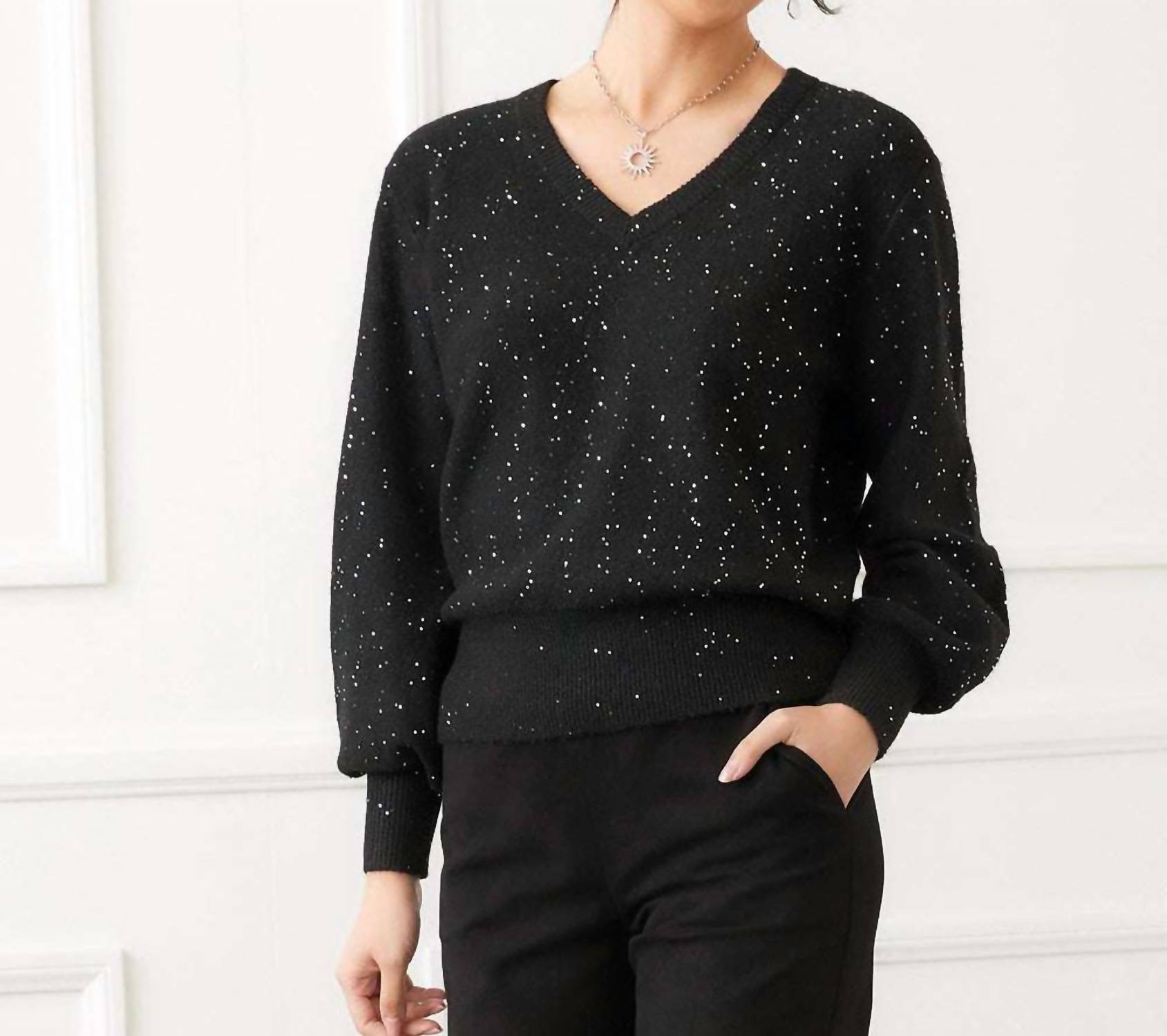 Karen Kane - Sequin V-Neck Sweater