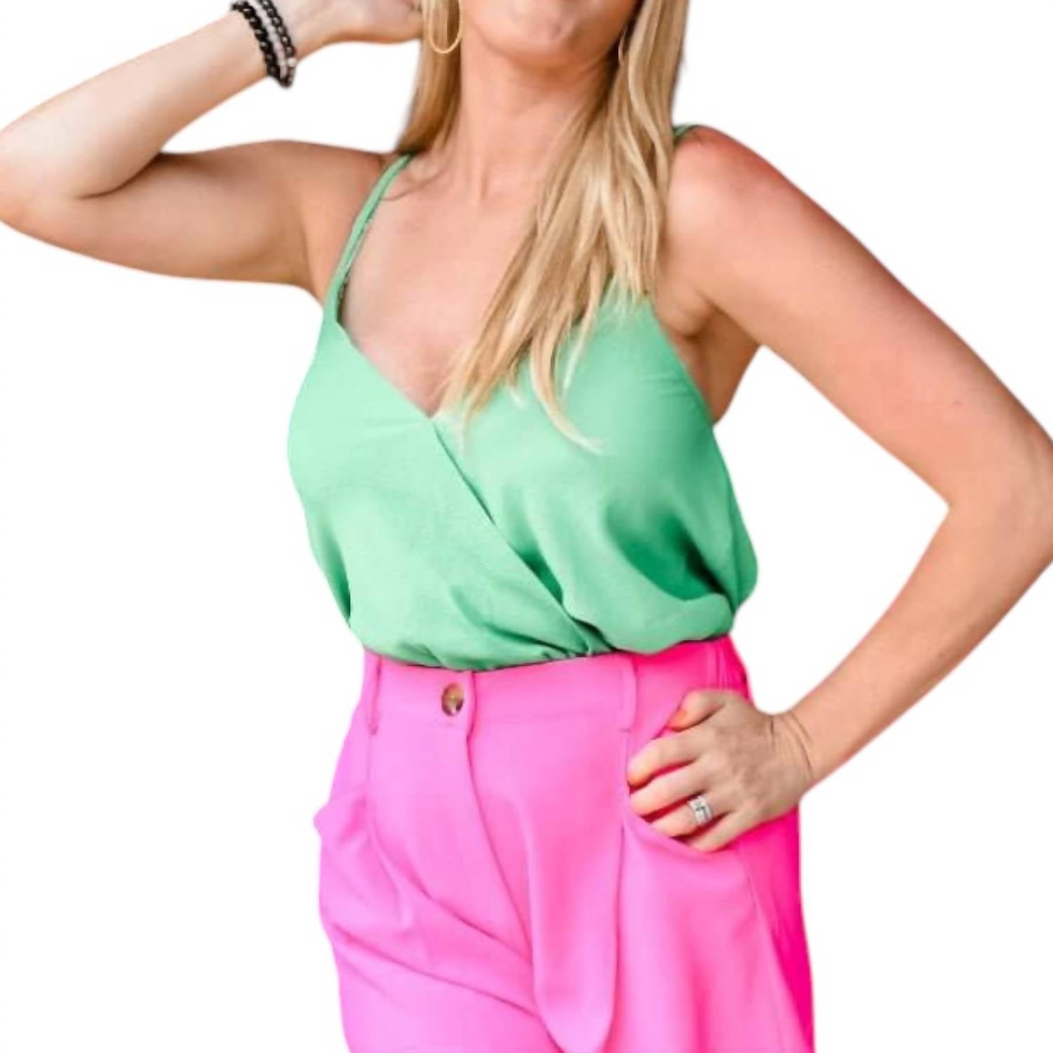 She + Sky - Woven Cami Surplice Top