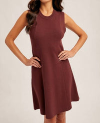 Hem & Thread Fitted Flare Sweater Dress in mahogany - women's dress - view 4