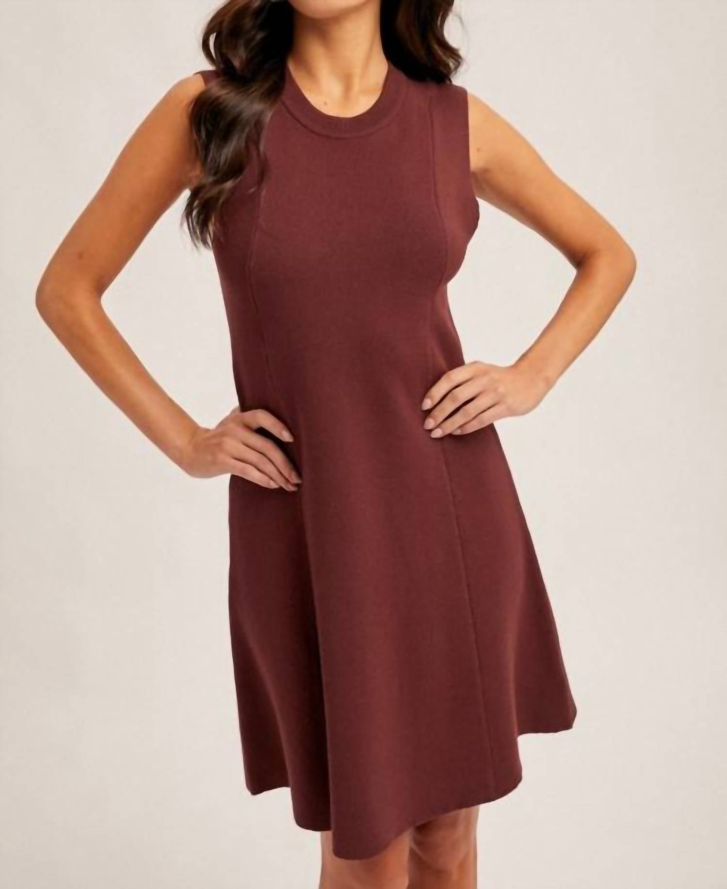 Hem & Thread Fitted Flare Sweater Dress in mahogany - women's dress - view 4