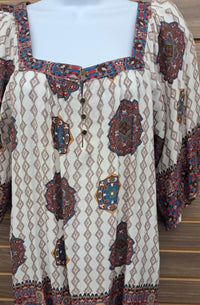 Mittoshop - Women's Boho Paisley Square Neck Half Button Blouse