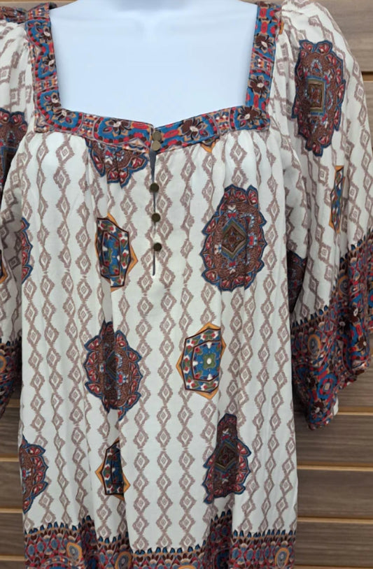 Mittoshop - Women's Boho Paisley Square Neck Half Button Blouse