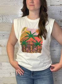 Skies Are Blue - Palm Graphic Sleeveless Tee Top