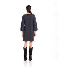 Karen Kane Blouson Sleeve Metallic Knit V-Neck Dress in navy - women's dress - alternate view