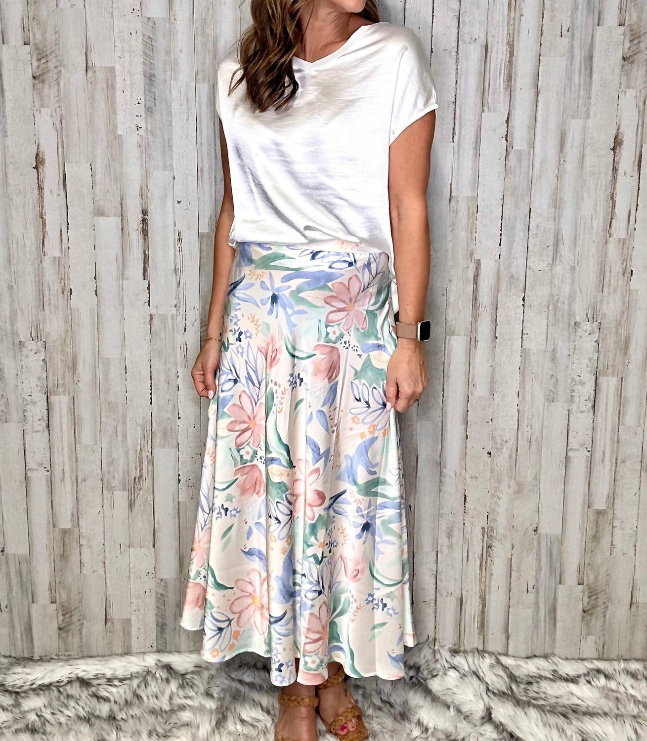 Charlie B - Floral Pastel Satin Skirt