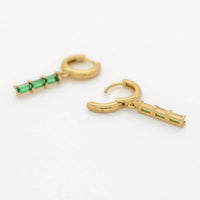 Au79 - Women's St Moritz Drop Stone Huggies With Emerald Cubic Zirconia Earrings