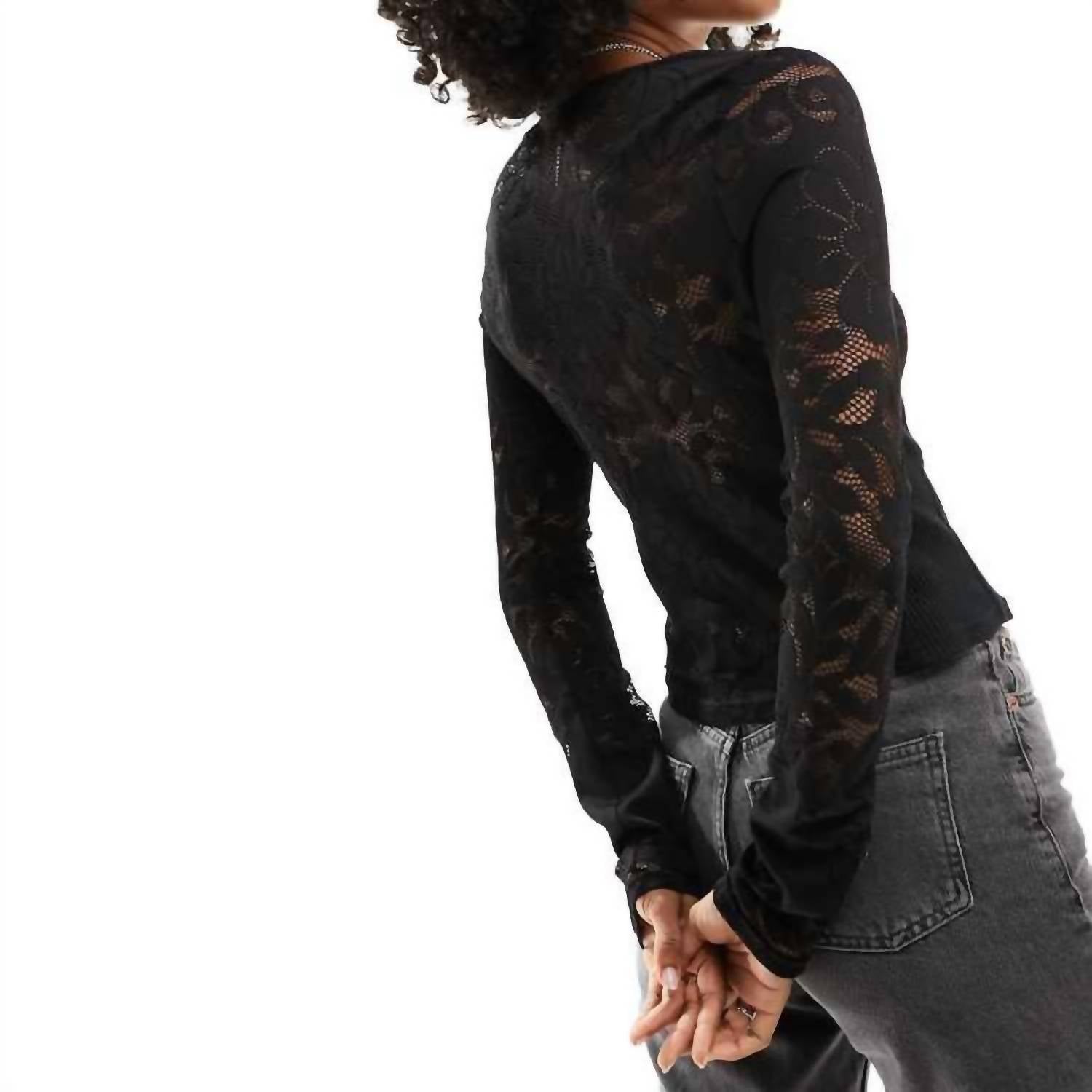 Free People - Lace Detail Long Sleeve Top