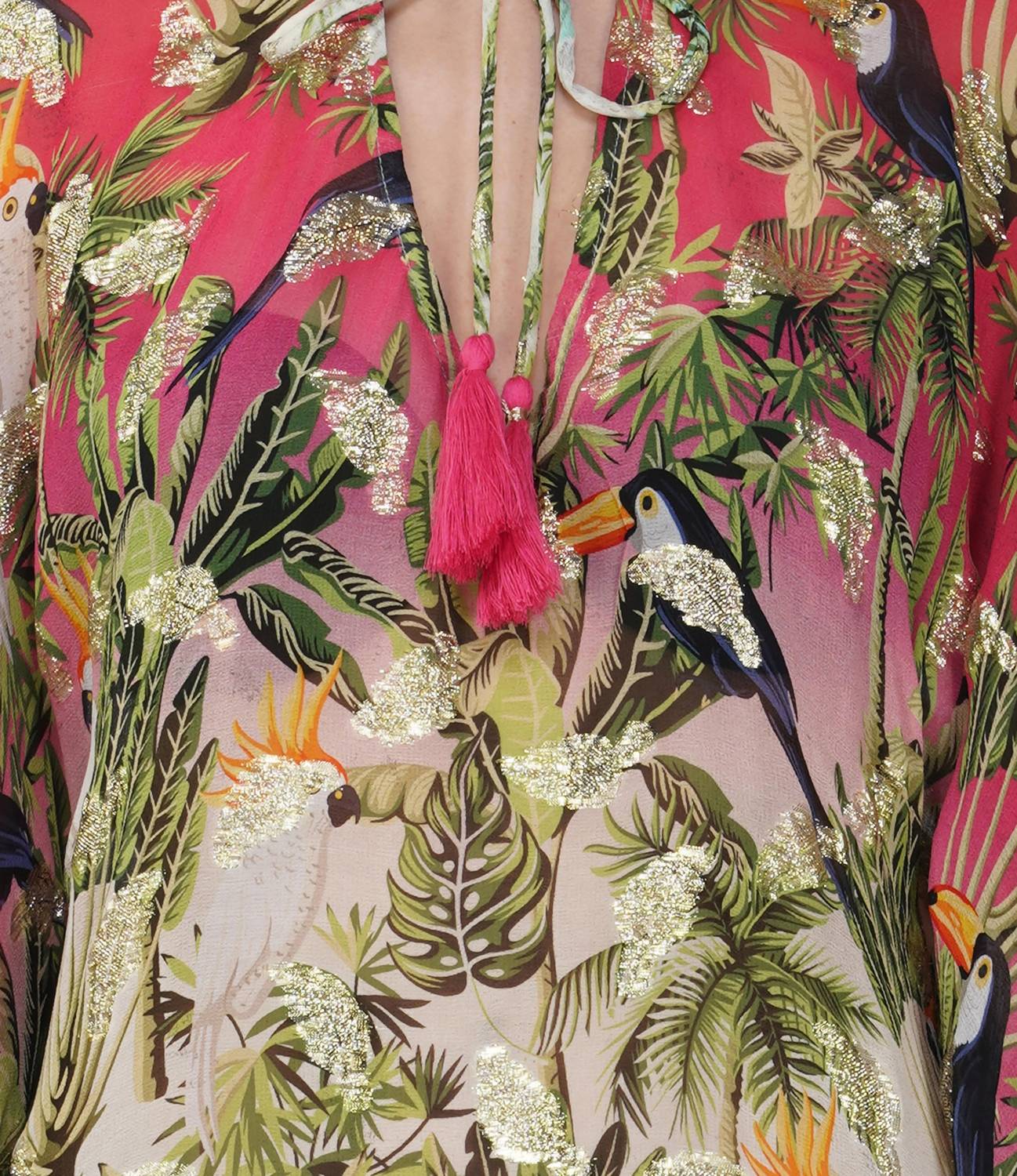 America & Beyond - Chirping Birds Frill Kaftan Dress
