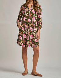 Dear Scarlett Floral A Line Dress With Pockets in olive - women's dress