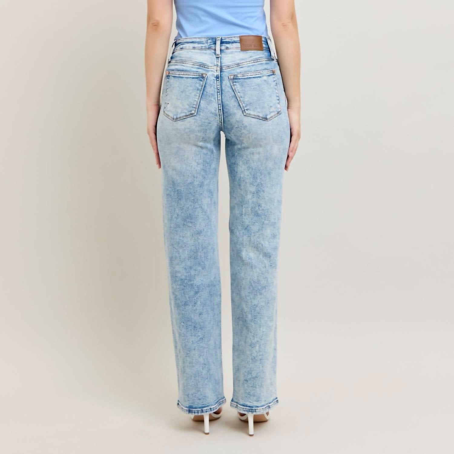 Judy Blue - High Waisted Mineral Wash Destroy 90's Straight Leg Jeans