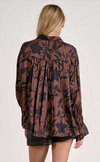 ELAN Gwen Fall Button Down Blouse in brown black - women's shirt - detail view