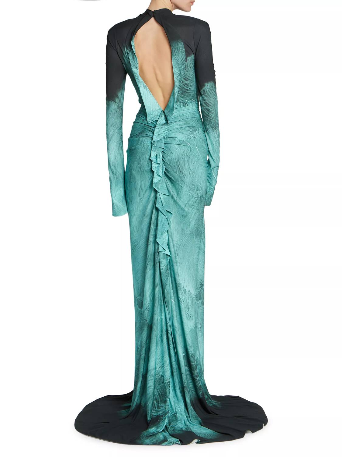 Victoria Beckham - Printed Fluid Jersey A/o Feather Dress