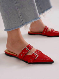 Let'S See Style - Women's Double Buckle Strap Pointed Toe Flat Mules
