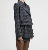 Derek Lam - Mini Plaid Rayon Cropped Double Breasted Jacket
