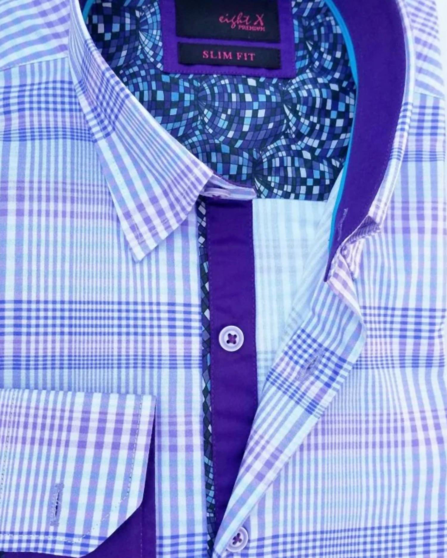 Eight X - Men's Plaid Shirt With Solid Trim