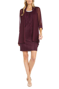 R&M Richards - Rhinestone Neck Metallic Jacket Dress