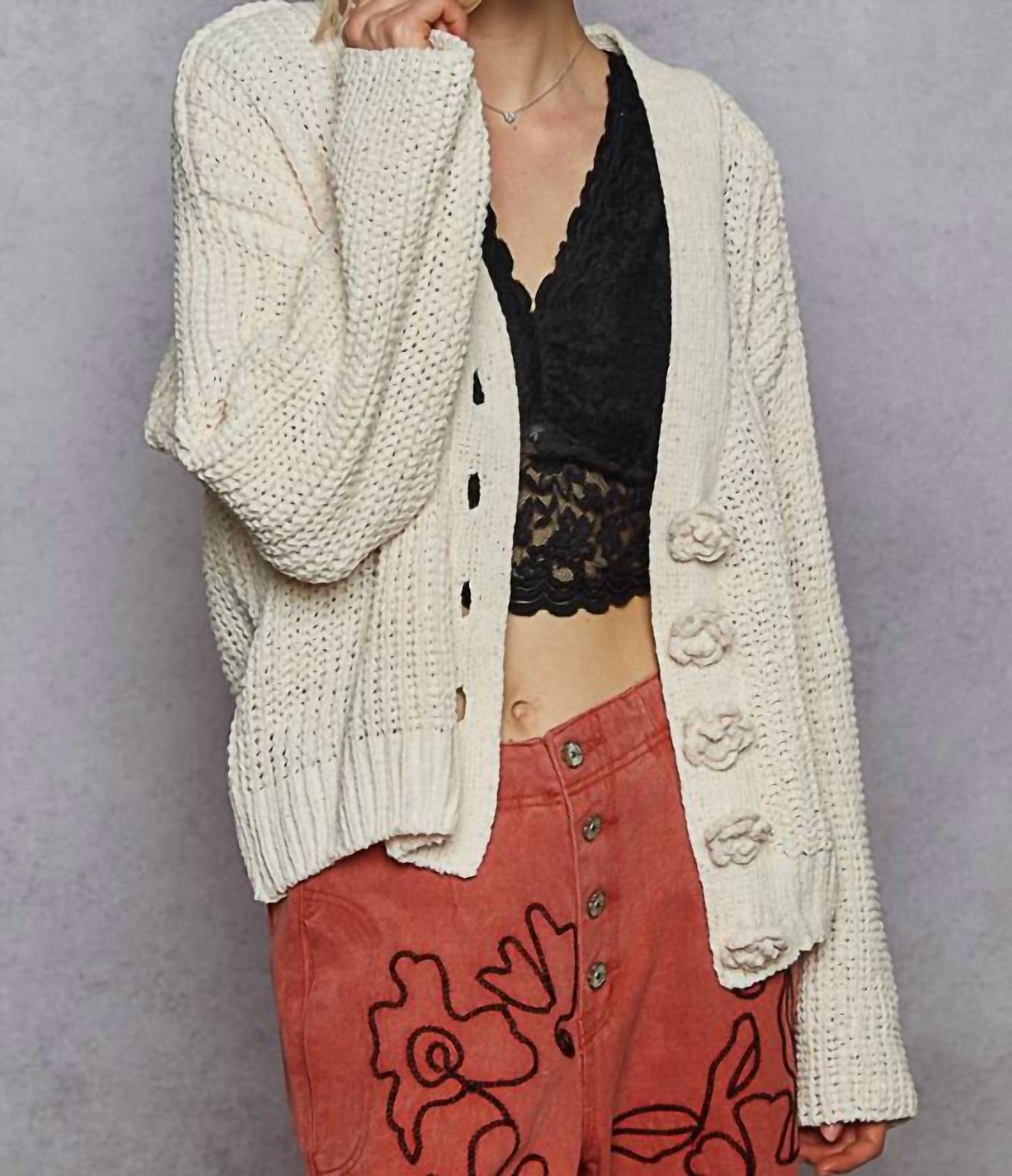 Pol - V-neck Long Sleeve Regular Fit Cardigan
