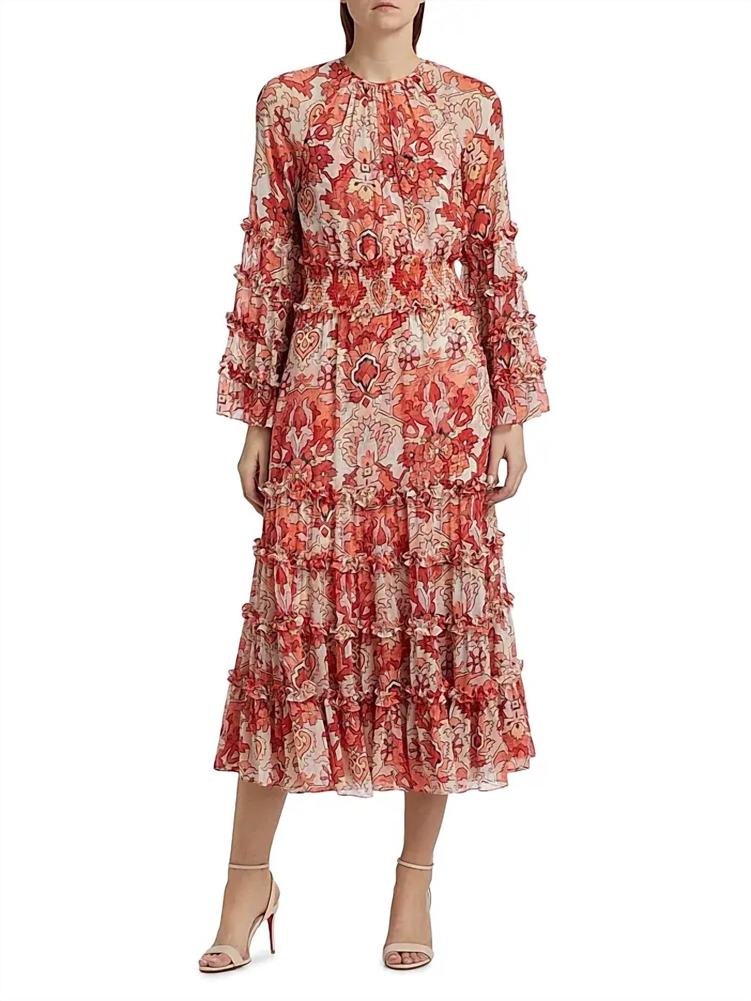 cinq a sept Damask Sunnina Midi Dress in pink poppy multi - women's dress