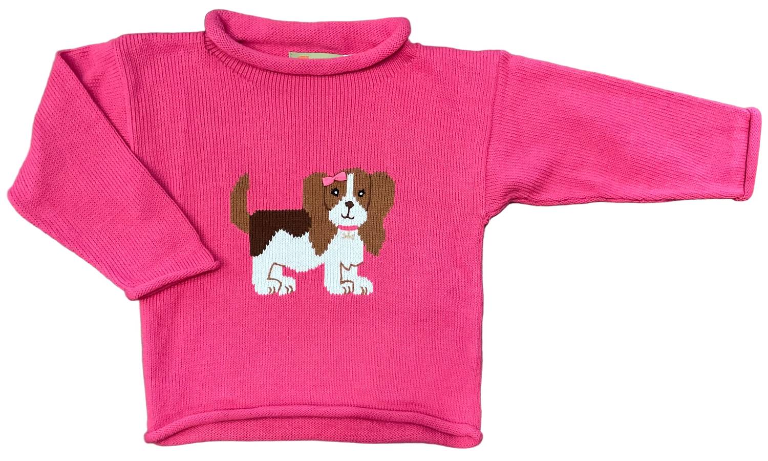 Luigi Kids - Girl's Cocker Spaniel With Bow Intarsia Sweater