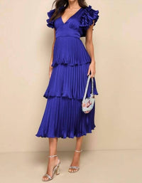 Lulus - Stunning Desire Satin Pleated Tiered Midi Dress