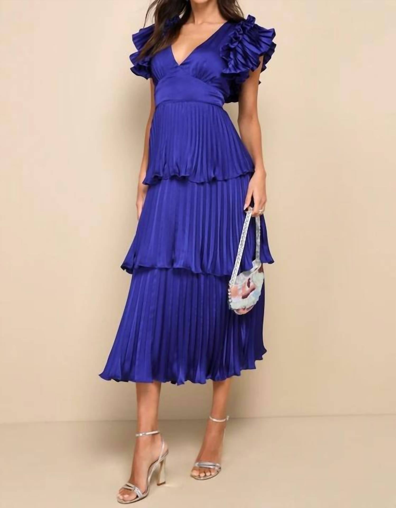 Lulus - Stunning Desire Satin Pleated Tiered Midi Dress
