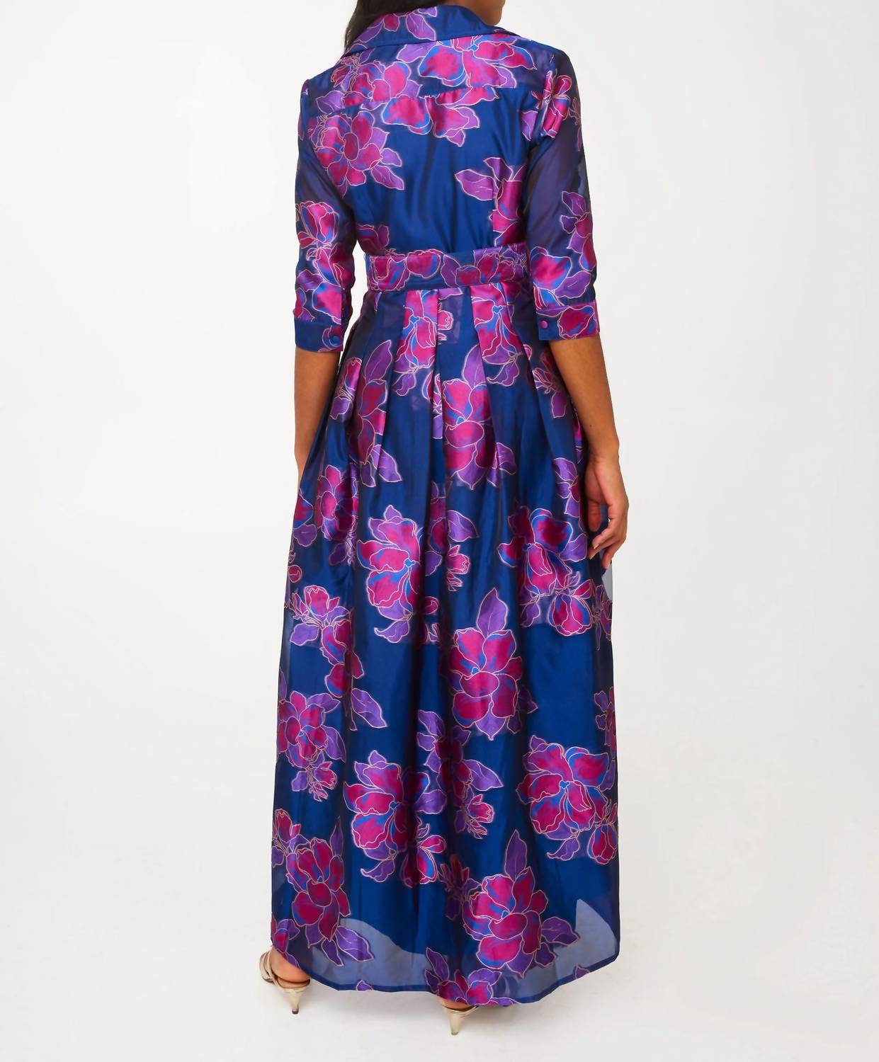 ABBEY GLASS Cecilia Gown in fuchsia navy peony organza - women's dress - view 4
