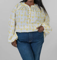 De Loreta - Kaia Trigo Amarillo Print Long Sleeve Blouse