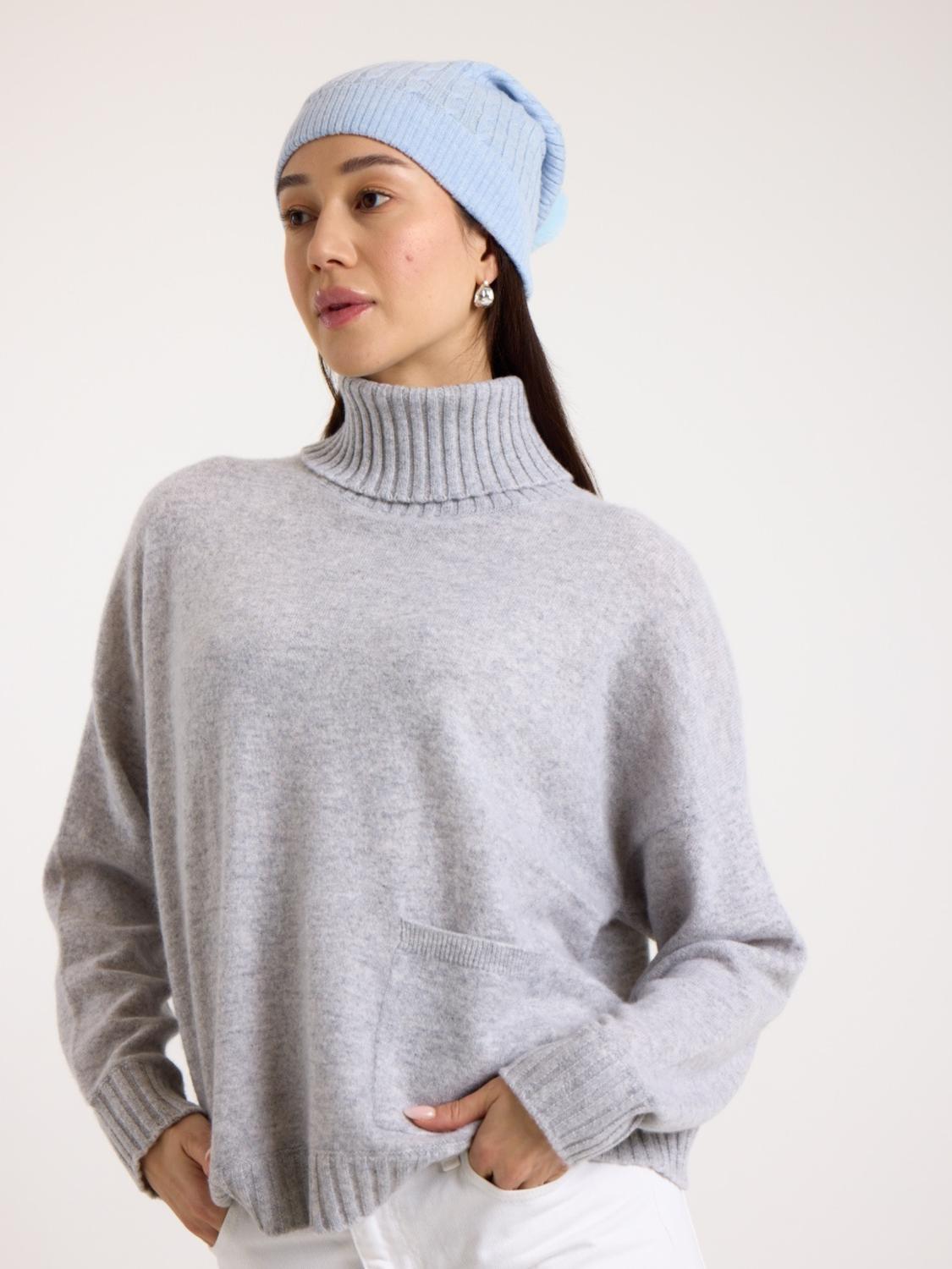 Brodie Cashmere Women's Cable Pom Cashmere Hat in blue mist - women's hat - alternate view