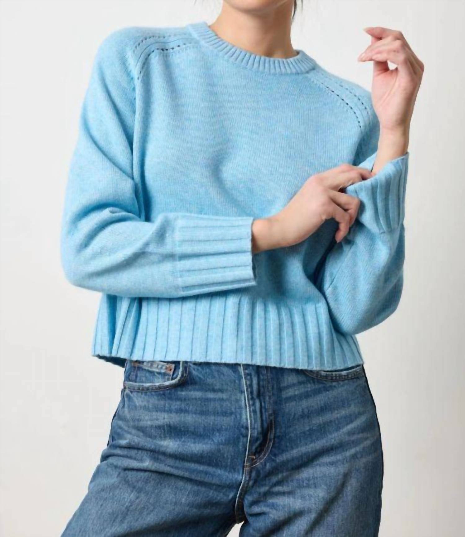 Lilla P Saddle Sleeve Crewneck Sweater in mystic blue 1 - women's sweater