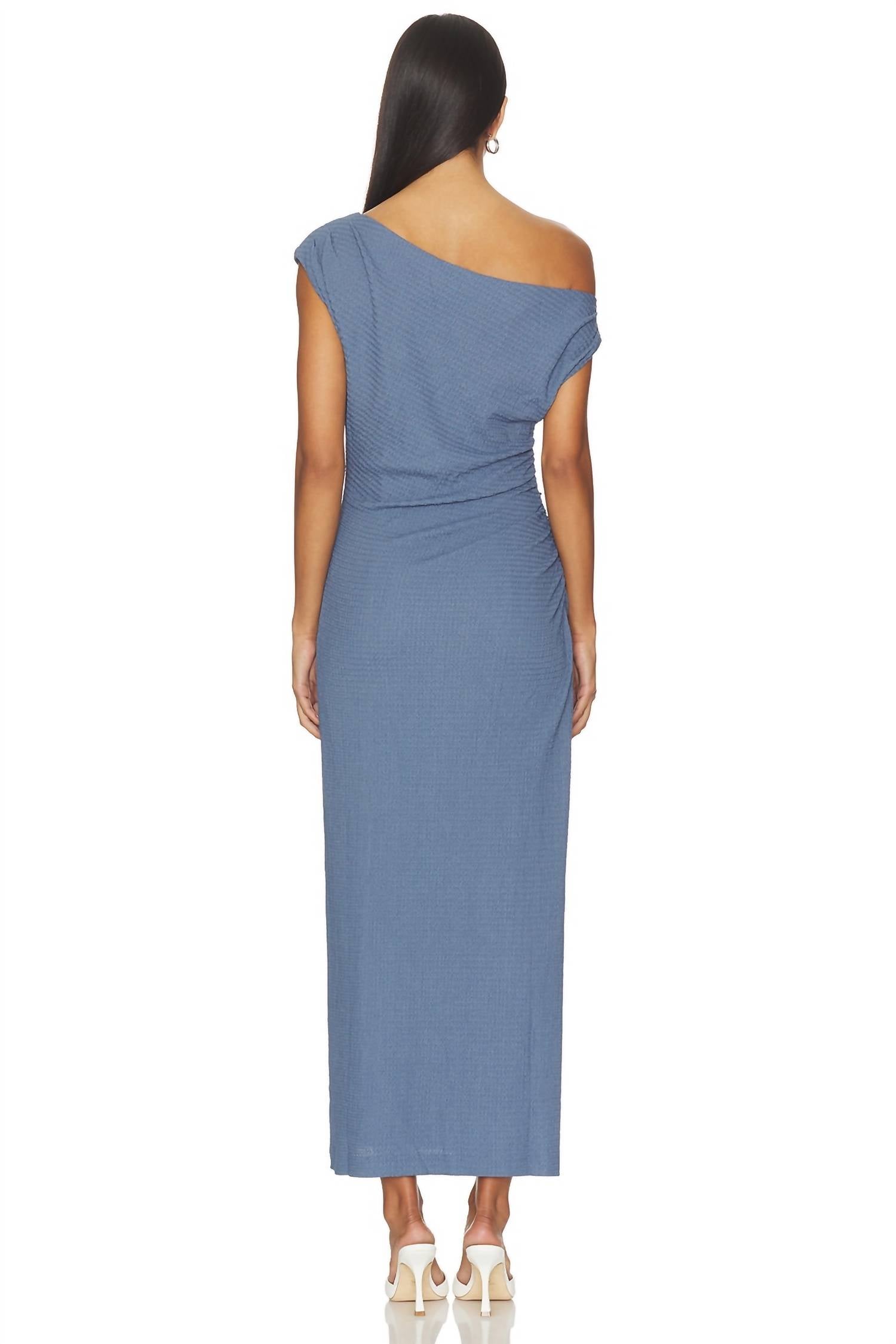 MINKPINK Freya Asymmetrical Dress in steel blue - women's dress - detail view