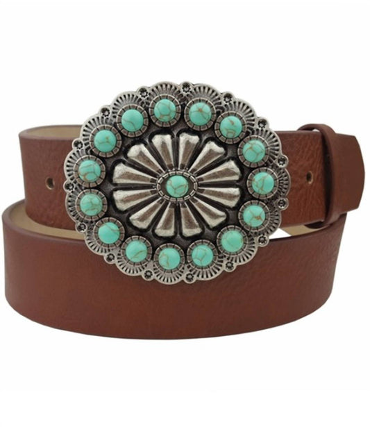 Anzell - Women's Western Turquoise Buckle Belt