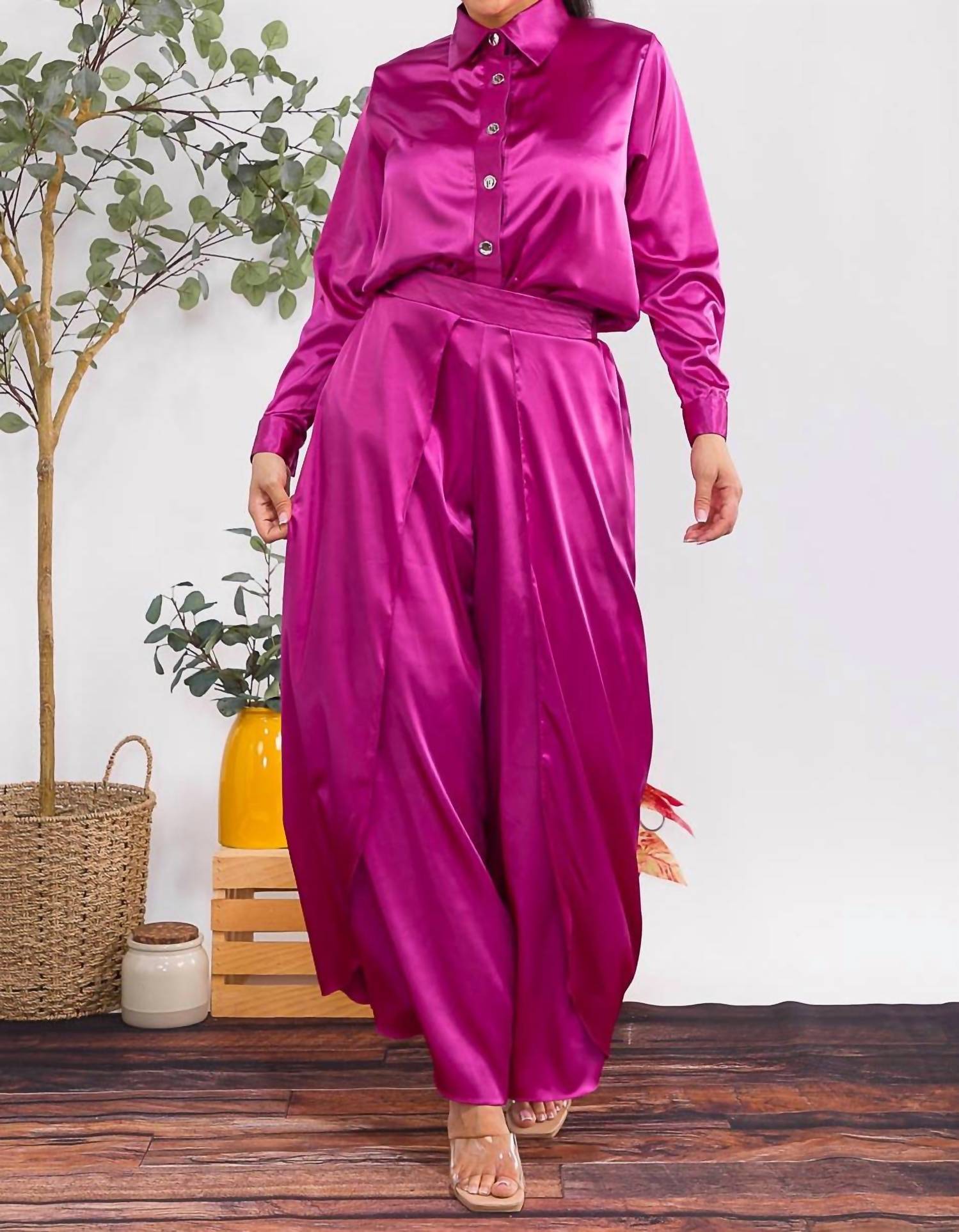Karen T Design - Button Down Shirt And Open Pants Set