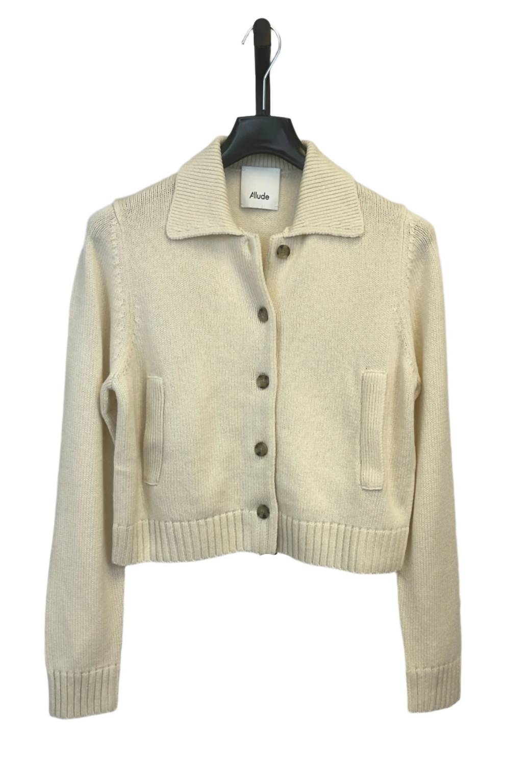 Allude Women's Collar Cardigan in alabaster - women's cardigan