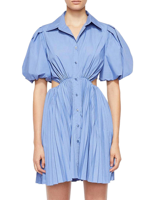 Jonathan Simkhai - Nadine Pleated Poplin Puff Sleeve Shirt Dress