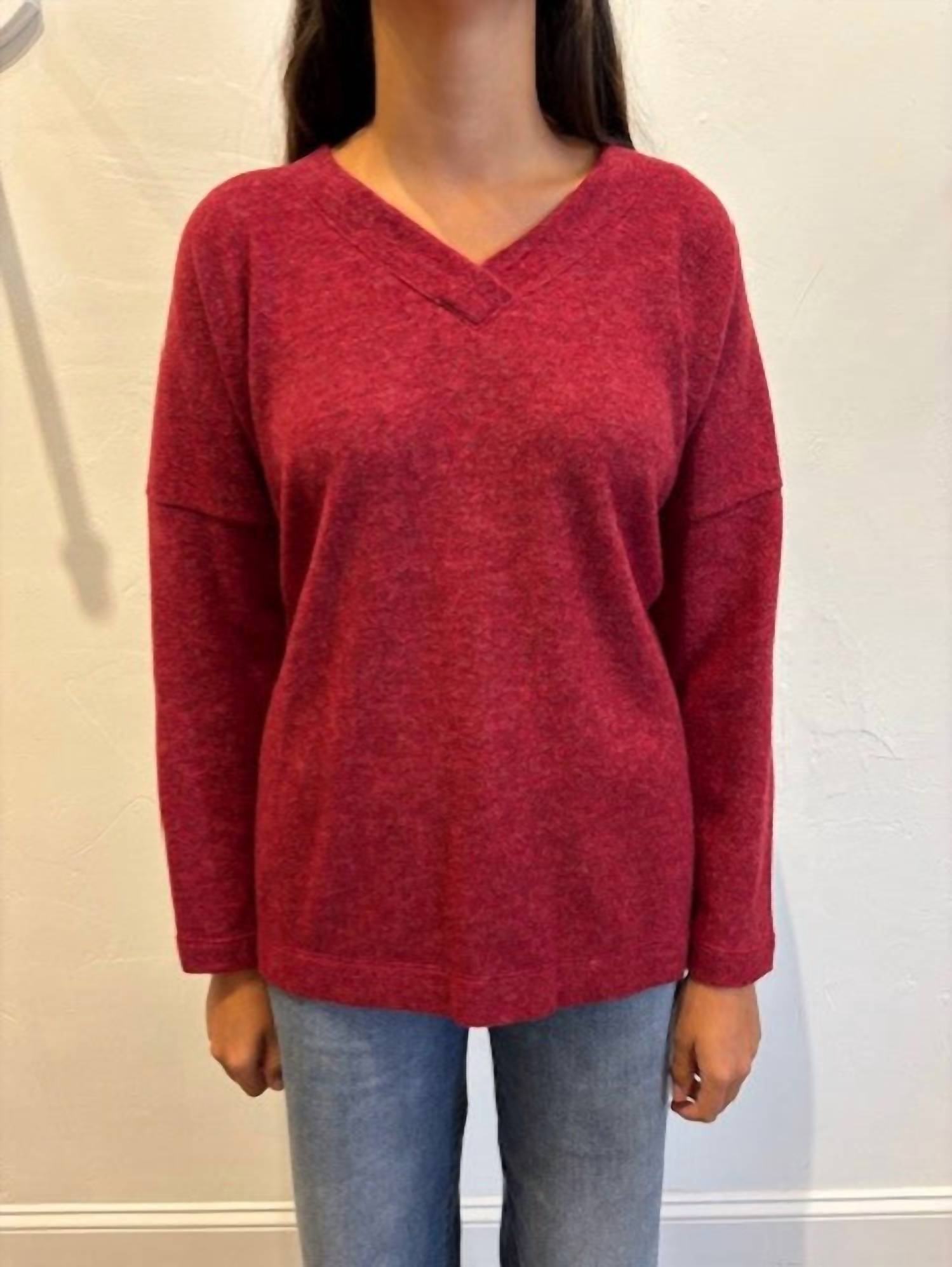 Nally & Millie - Brushed V-neck Side Slit Top