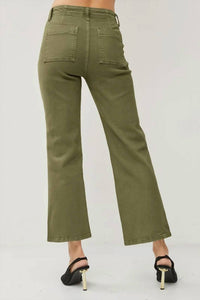 Risen - High Rise Patch Pockets Ankle Flare Pants