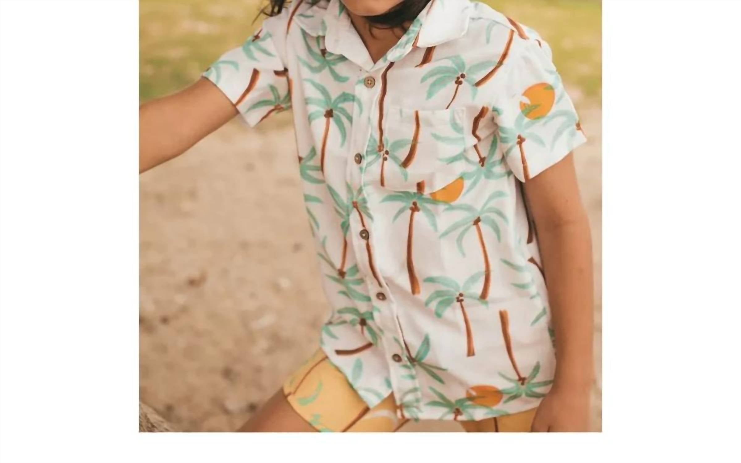 Pepita & Me - Kids' Guayabera Palm Short Sleeve Shirt