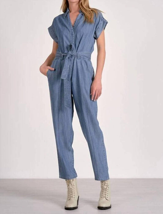 Elan - Short Sleeve Tie Belt Jumpsuit