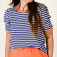 entro Breezy Stripe Tee in blue - women's t-shirt - detail view
