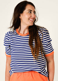 entro Breezy Stripe Tee in blue - women's t-shirt - alternate view