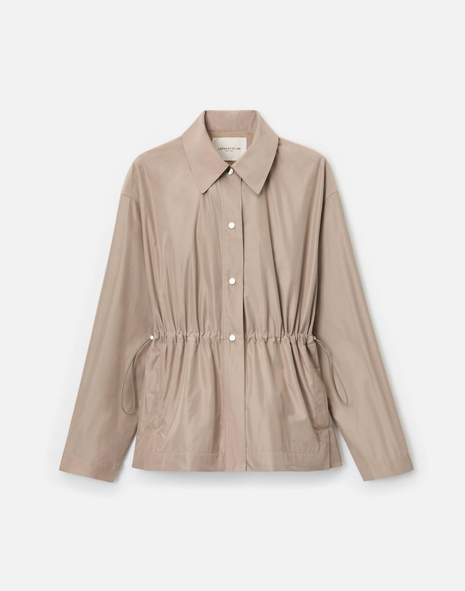 Lafayette 148 Tech Twill Gathered Waist Oversized Jacket in hickory - women's jacket - view 6