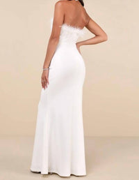Lulus - Extraordinary Glam Feather Strapless Mermaid Maxi Dress