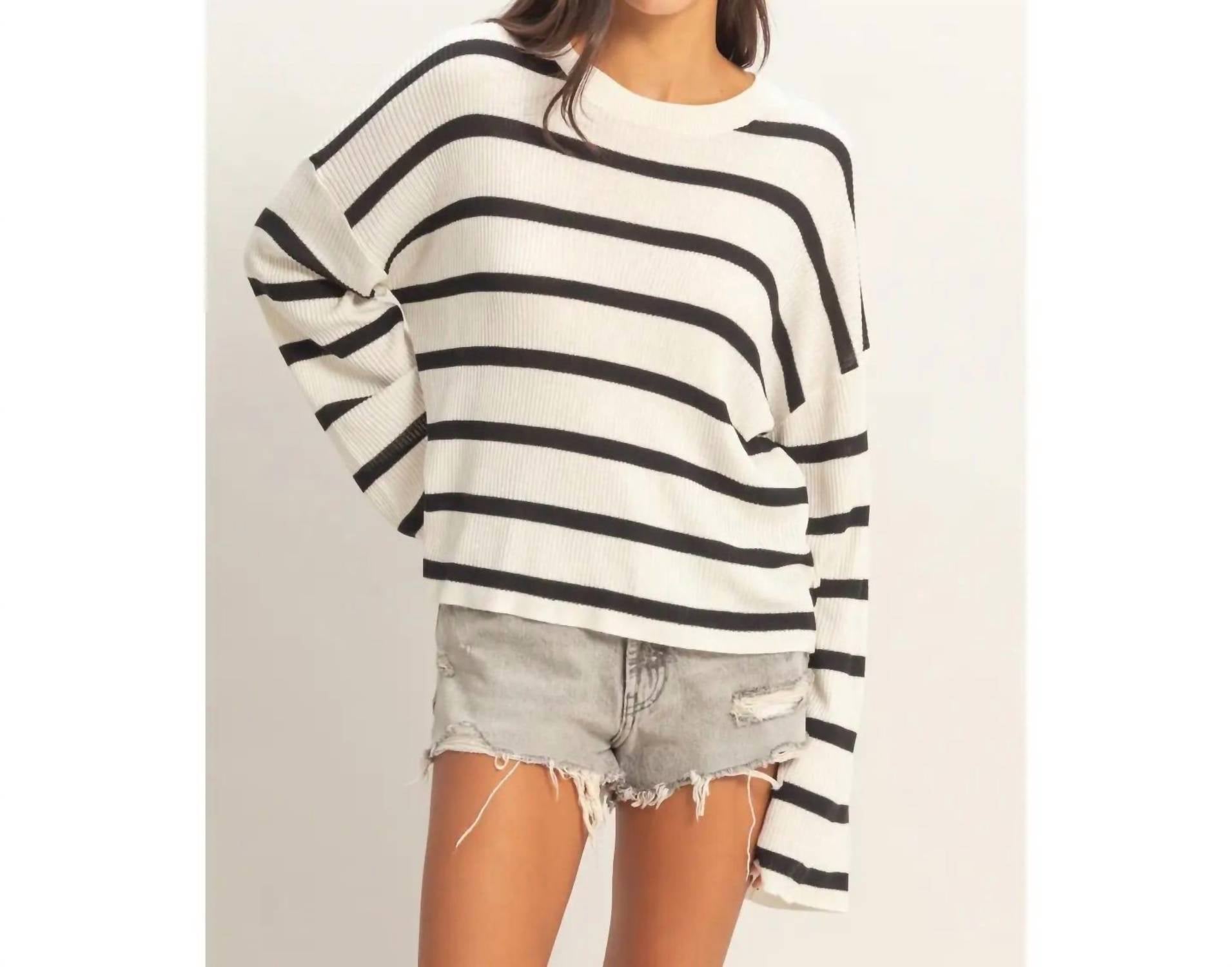 Double Zero Wide Sleeve Striped Sweater in black - women's sweater