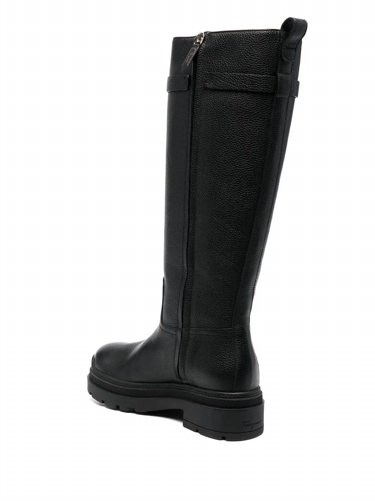 Salvatore Ferragamo Women's Vara Chain Knee-high Boots in black - women's shoe - view 142