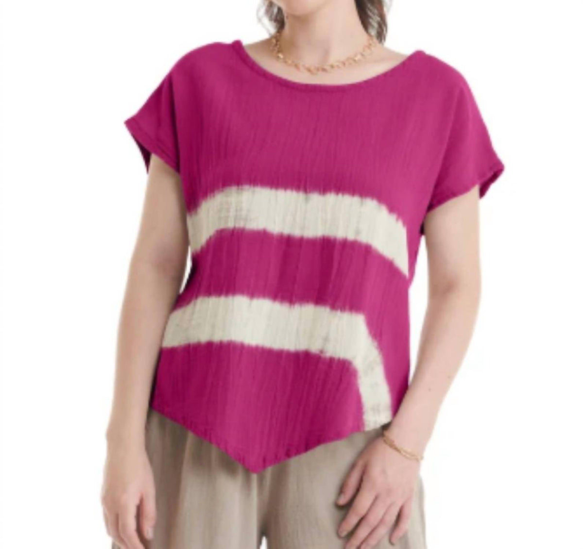 Oh My Gauze! Grace Casual Top in fuchsia - women's t-shirt - detail view