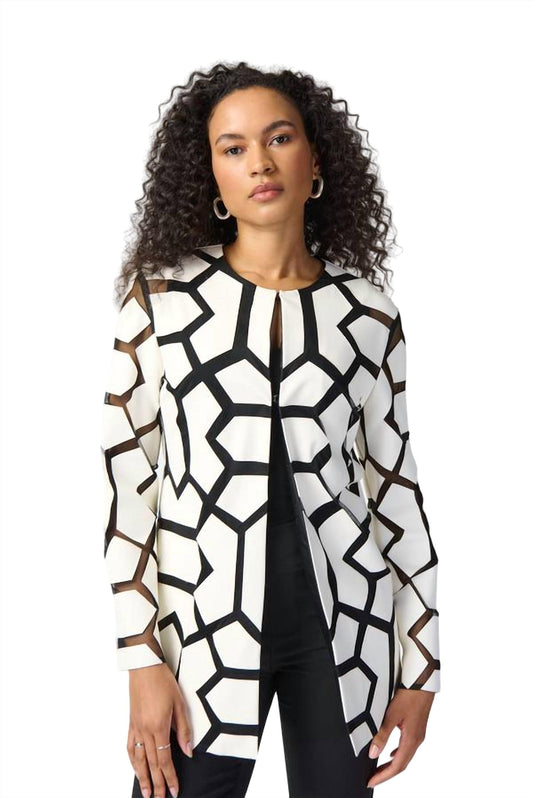 Joseph Ribkoff - Laser Cut Leatherette On Mesh Jacket